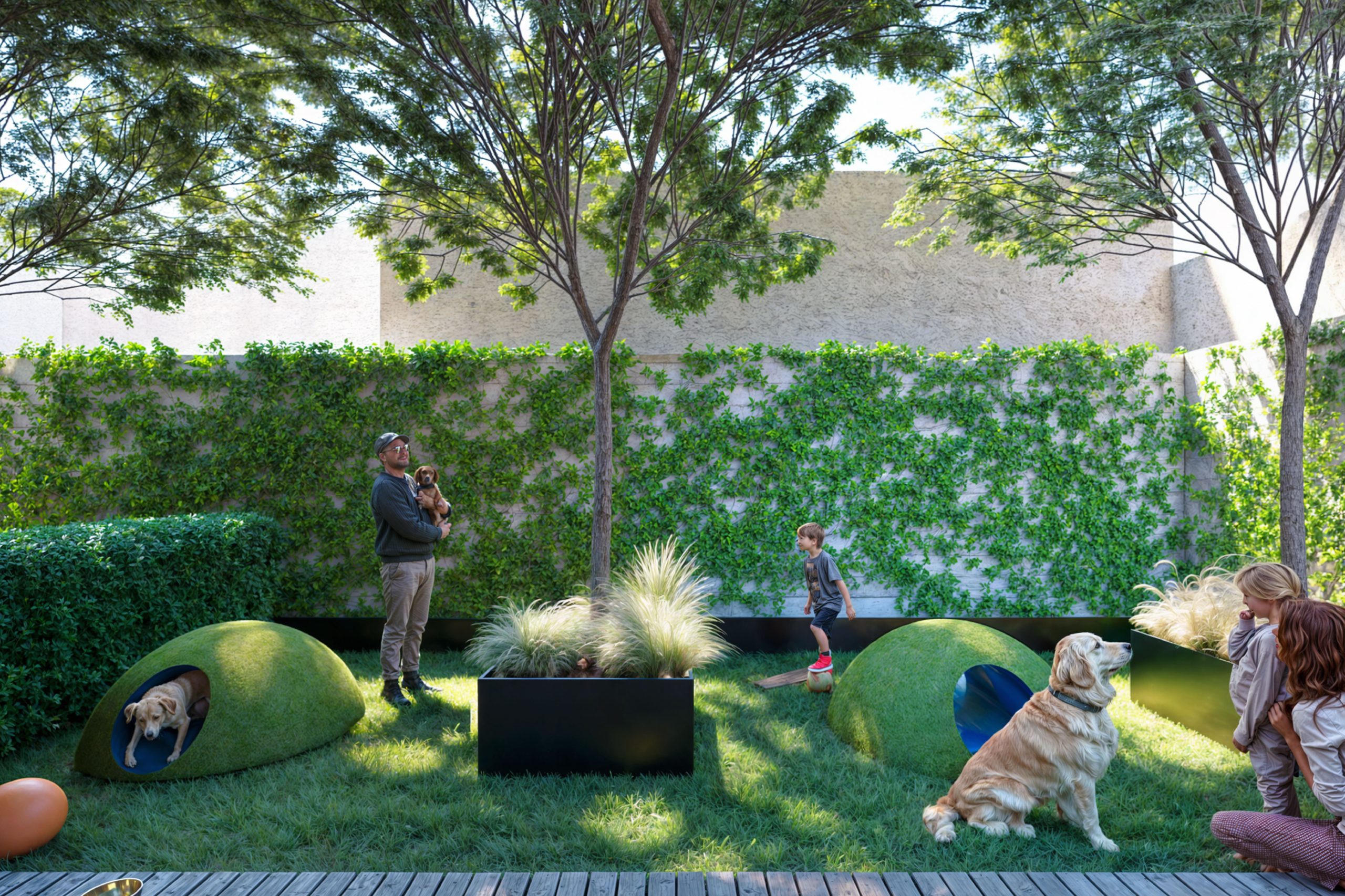 Render del área social para mascotas de Arium Tower